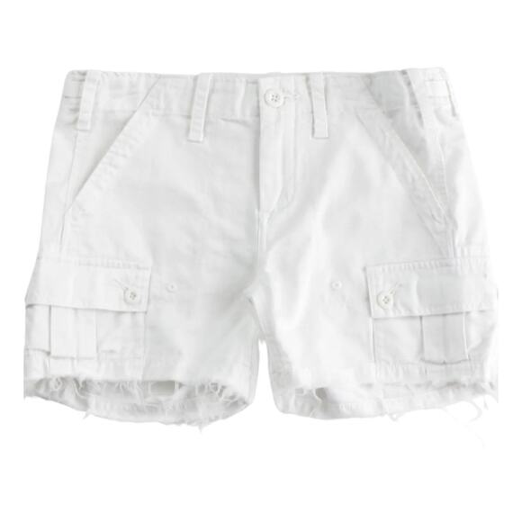 G1 Goods | Size 0 XS | White Chopped Cargo Pocket Frayed Hem G1 - Drill Shorts - Picture 2 of 4
